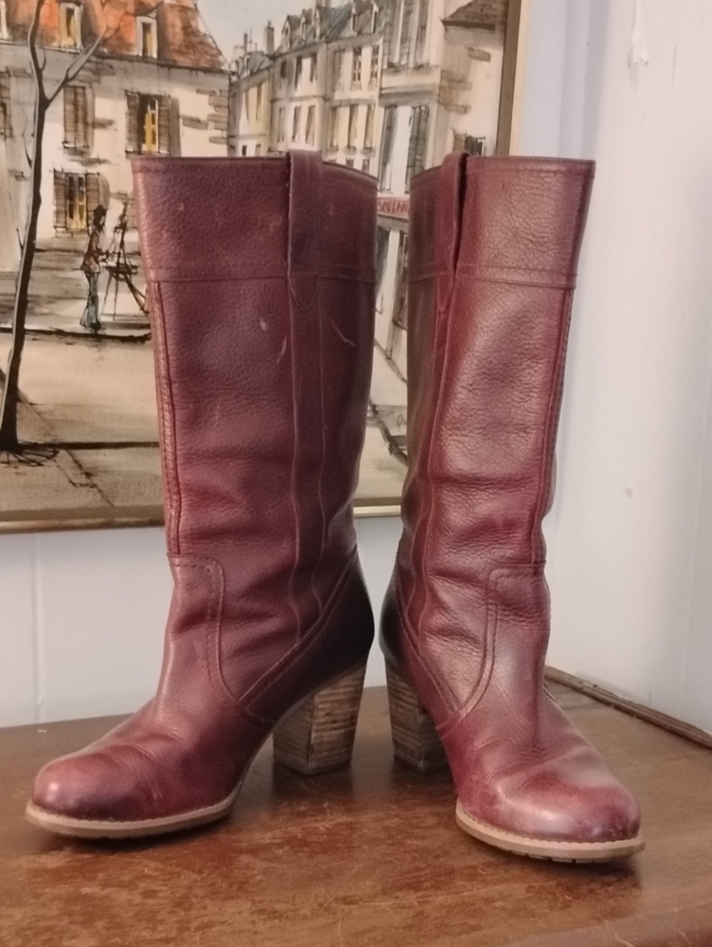 Timberland Burgundy Leather Mid-Calf Pull On Boots